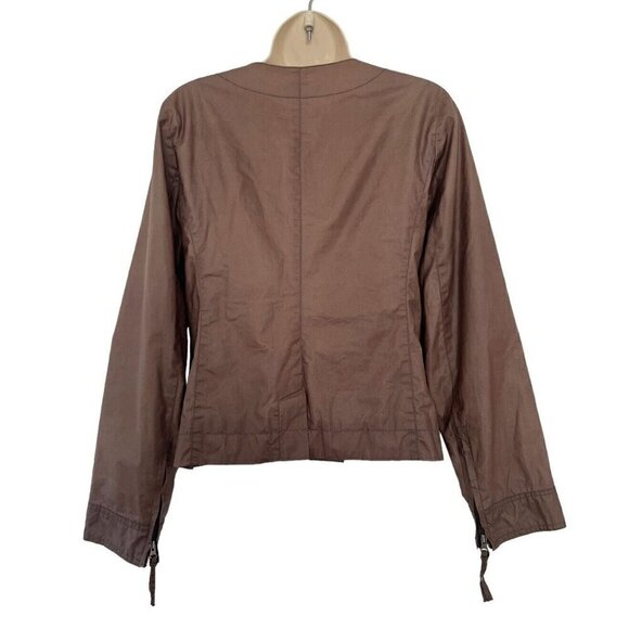 Eileen Fisher Women's Sz PM Brown Waxed Cotton Asymmetric Moto Zip Front Jacket - Picture 3 of 10
